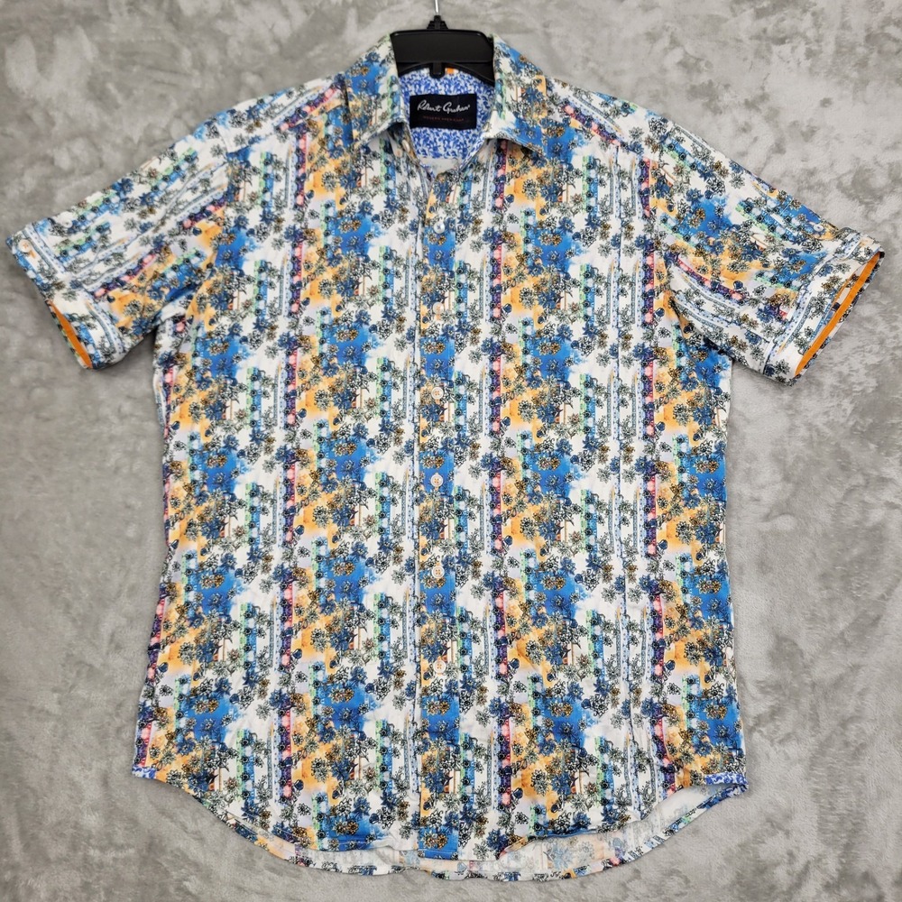 Robert Graham Men's Cotton Large Floral Tailored Fit Short Sleeve Shirt